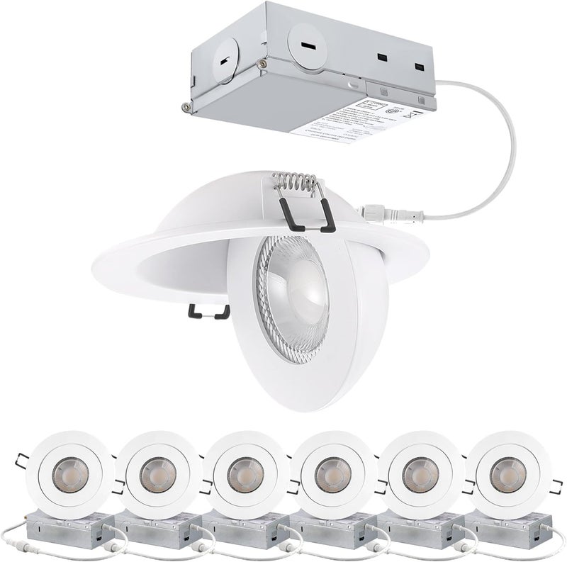 POPANU 4inch Gimbal LED Recessed Light Recessed LED 4 inch White Swivel Gimbal Canless Light 360° Rotation 90° Tilt 4" 9W Eyeball Lighting Dimmable Adjustable Can Spotlights 5CCT White 4 inch 6 Pack - Image 1